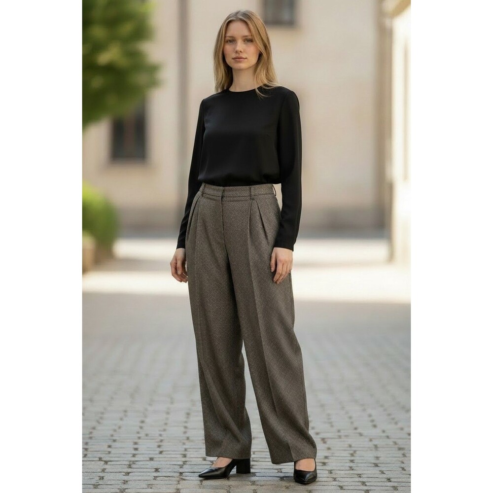Kate Hill Black and White Houndstooth Wool Dress Pants Fully Lined 12P NWT